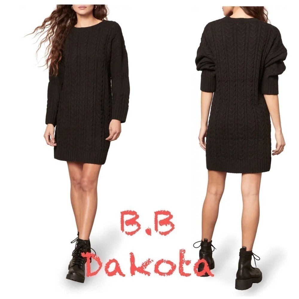 BB DAKOTA Miss Mood Long Sleeve Sweater Dress In Black. Chunky knit, winter